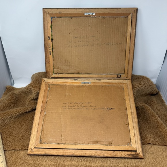 VTG 1980s Framed Custom Yarn Art Barn House Winter Fall - 9x13 Lot of 2 Crewel - Picture 8 of 10